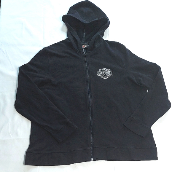 Harley-Davidson Tops - Women's Plus Size Zip Up Sequined Embroidered Harley-Davidson Black Hoodie